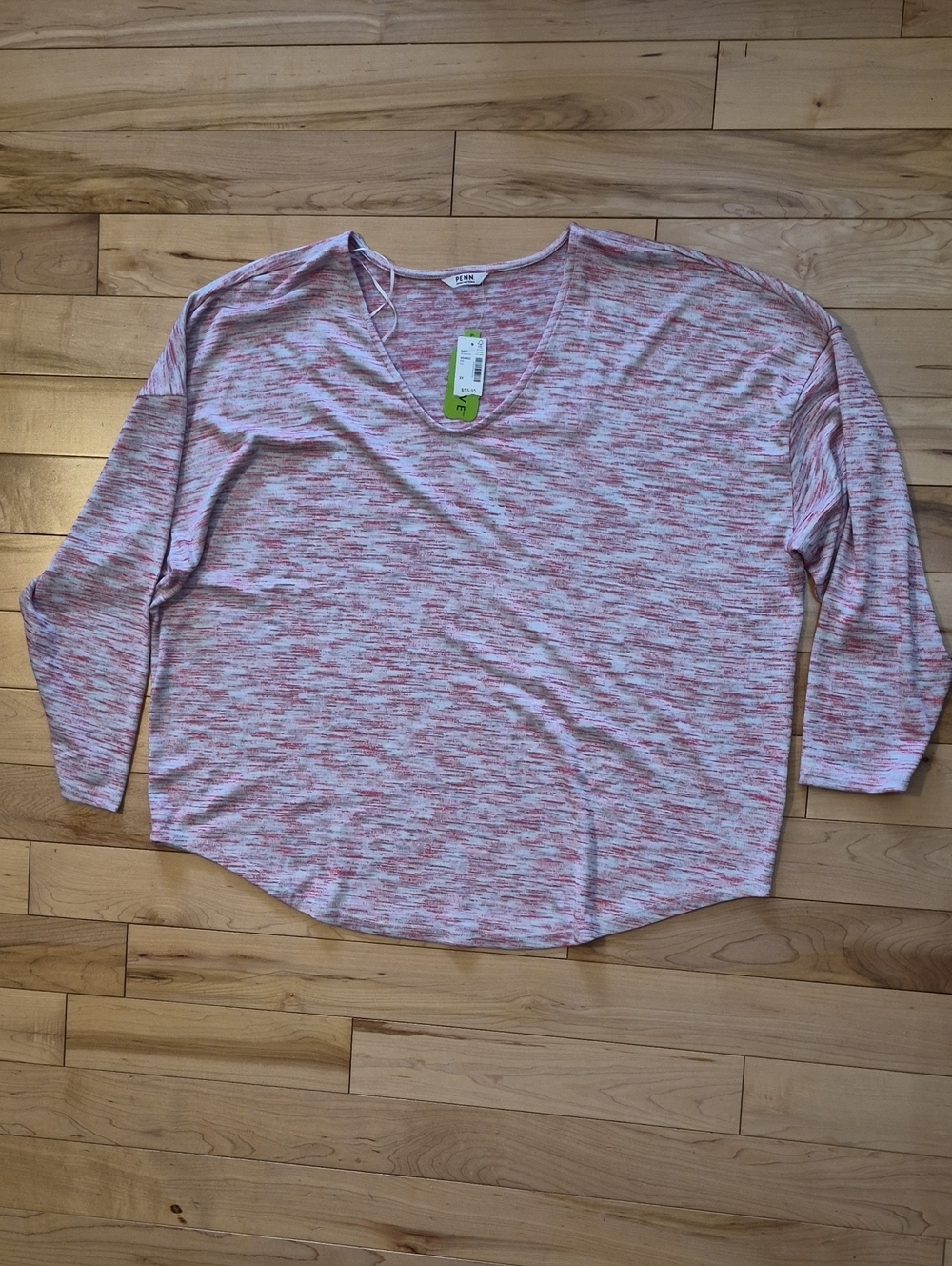Brand New Penningtons Women's Size 2X Light Pink Space-Dye V-Neck Top